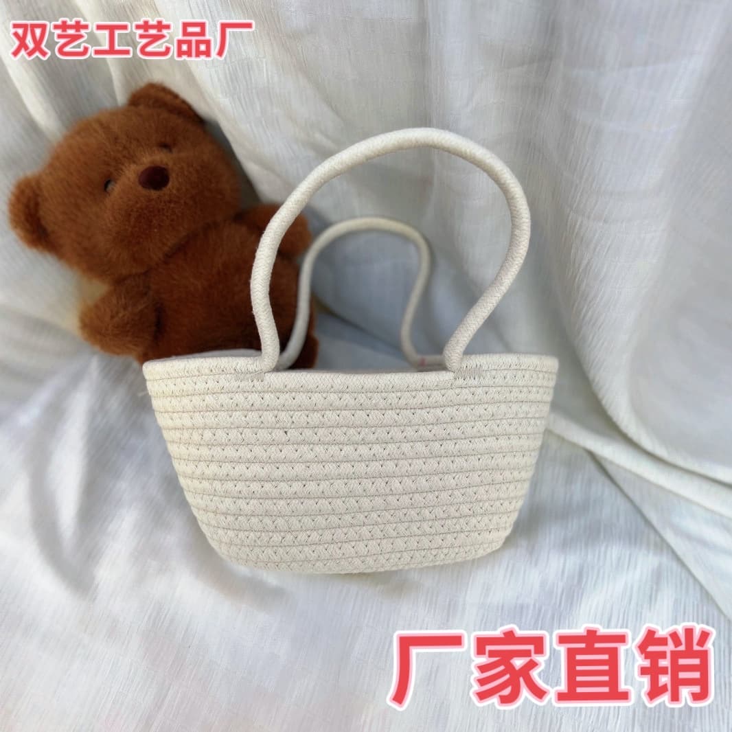 Factory direct shipping: Handmade DIY cotton rope bags, straw woven bags, children's bags, fresh, sweet, and simple tote bags.