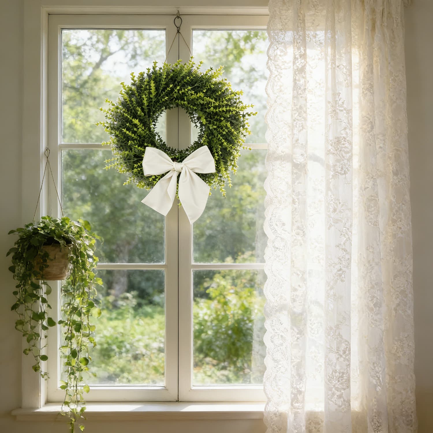 Lihui Cross-border Amazon Boxwood Money Leaf Wreath Front Door Hanging Home Decoration Easter Decor