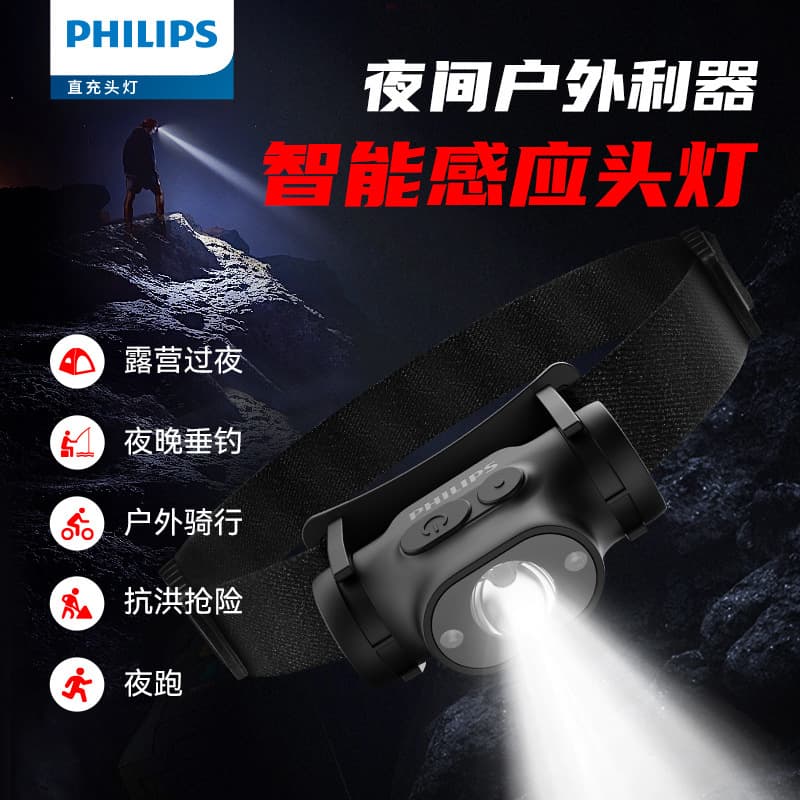Cross-border Philips SFL1851 Ultra-Light Smart Sensor Headlamp for Outdoor Hiking, Camping, Fishing, and Patrol Headlight