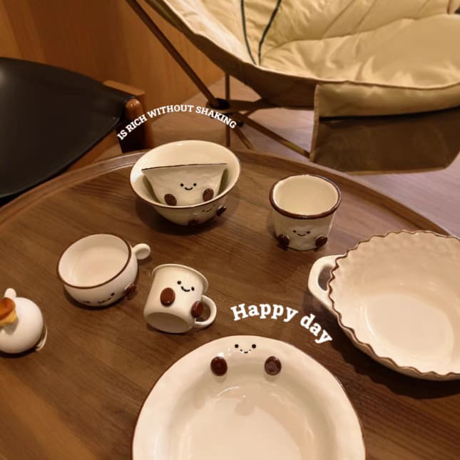 New Ins Super Cute Cocoa Bean Series, Adorable Mini Cup with Double Handles, Rice Bowl, Dessert Bowl, Salad Plate