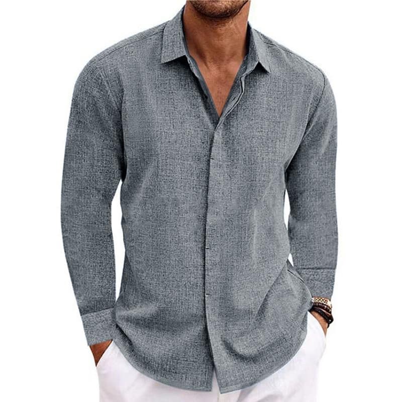 Men's Linen Long Sleeve T-Shirt Loose Sweatshirt Solid Color Cotton Linen Shirt Men Plus Size Men's Shirt
