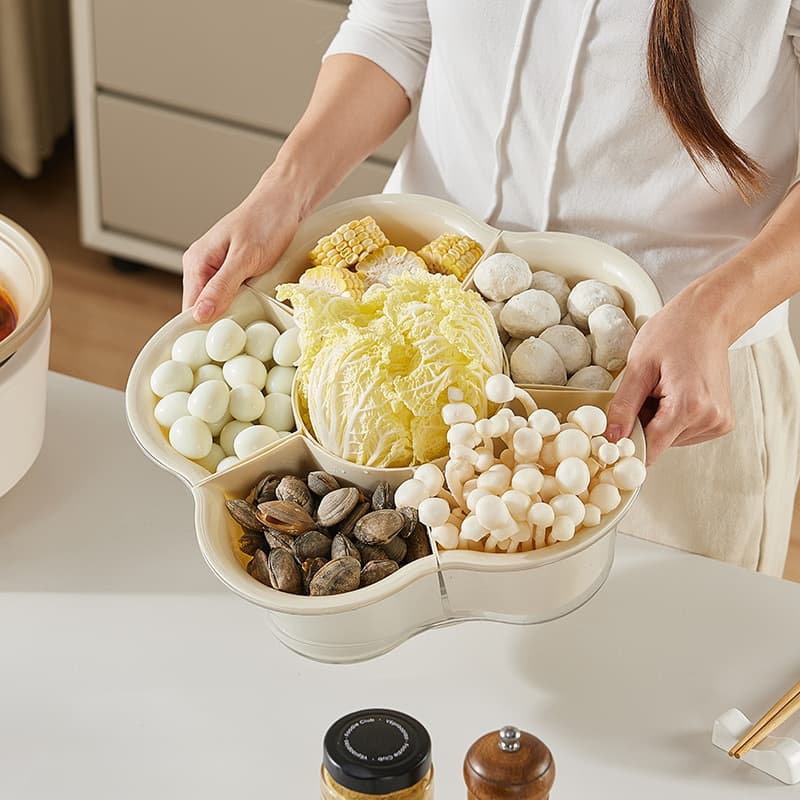 New rotating hot pot platter with nine compartments, vegetable basket, double-layer home vegetable prep plate