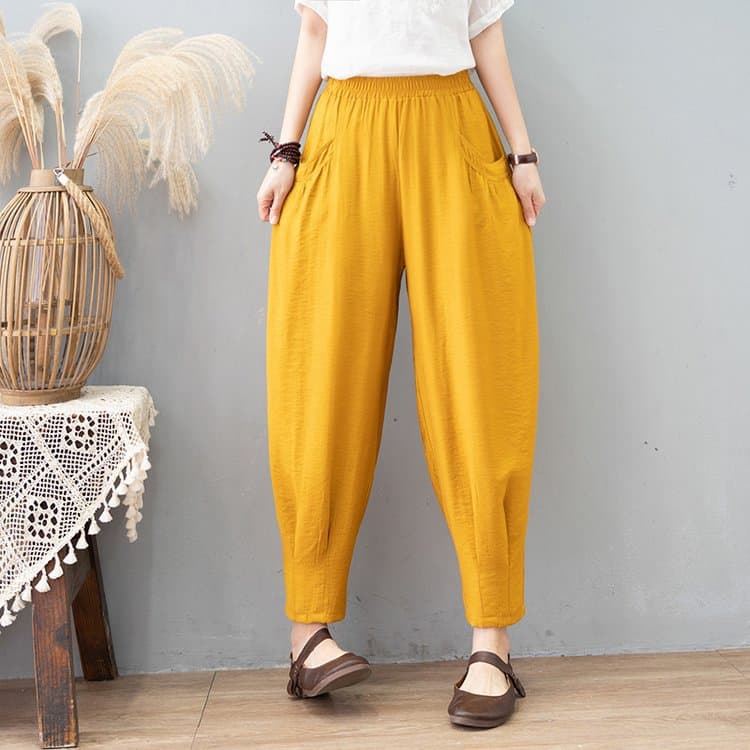 Fashionable Casual Women's Harem Pants for Middle-aged and Elderly, High-waist Relaxed Fit Cropped Pants