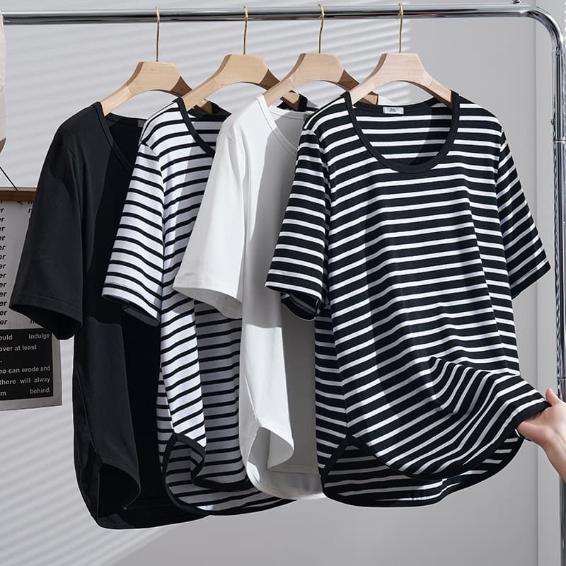 Plus Size Women's Clothing 300lbs Girl Regular Shoulder Short Sleeve T-Shirt Tummy Cover Korean Style Slimming Top S5594