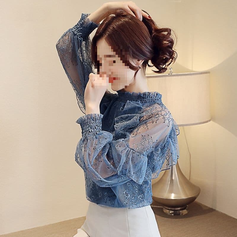 Lace base layer top women's spring and autumn new style chiffon shirt top super fairy spring fashionable blouse
