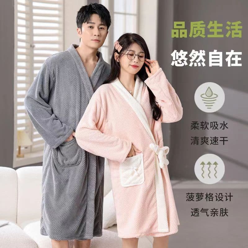 New autumn and winter long-sleeved lint-free bathrobes, water-absorbent and quick-drying bathrobes for men and women, autumn and winter plus velvet xz