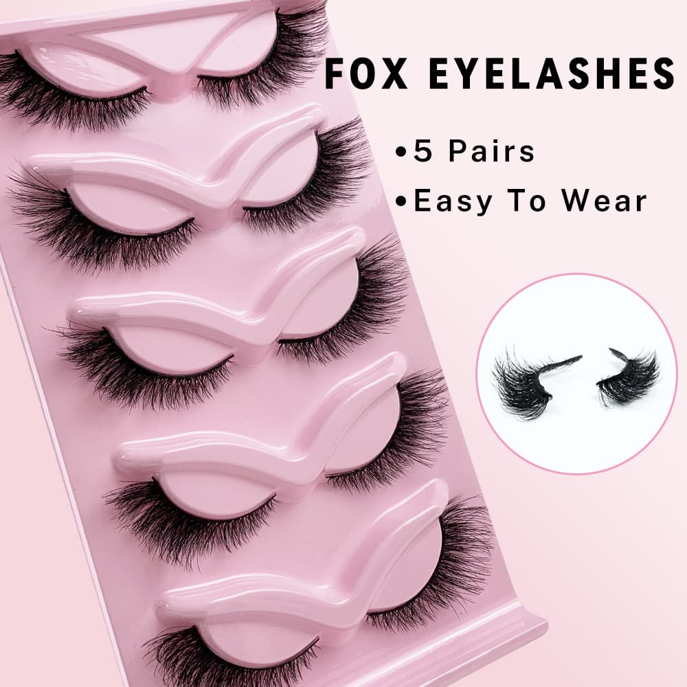 Five pairs of cat-eye 3D false eyelashes with elongated eye tails, fox support eyelashes, source factory, European and American cross-border supply
