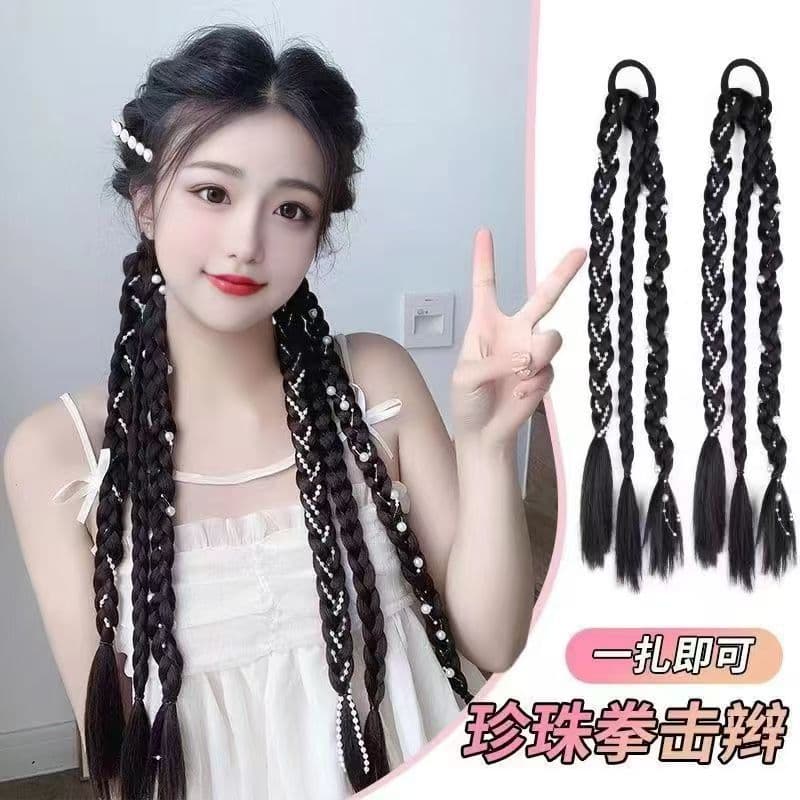 New Pearl Box Braids Wig, Trendy Sweet and Cool High Ponytail Fishtail Braids, Cute