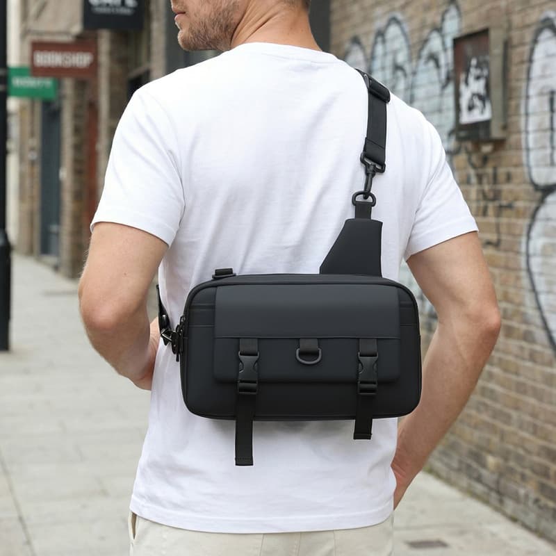 Crossbody Men's Leather Chest Bag Portable Multi-layer Storage Sling Bag Large Capacity Water-resistant Commuter Shoulder Bag