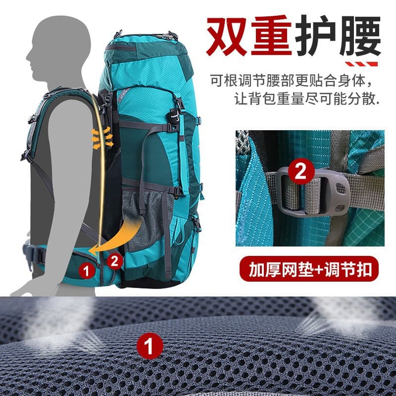 Cross-border 70L Large Capacity Hiking Backpack, Water-Resistant Outdoor Trekking Travel Backpack for Camping