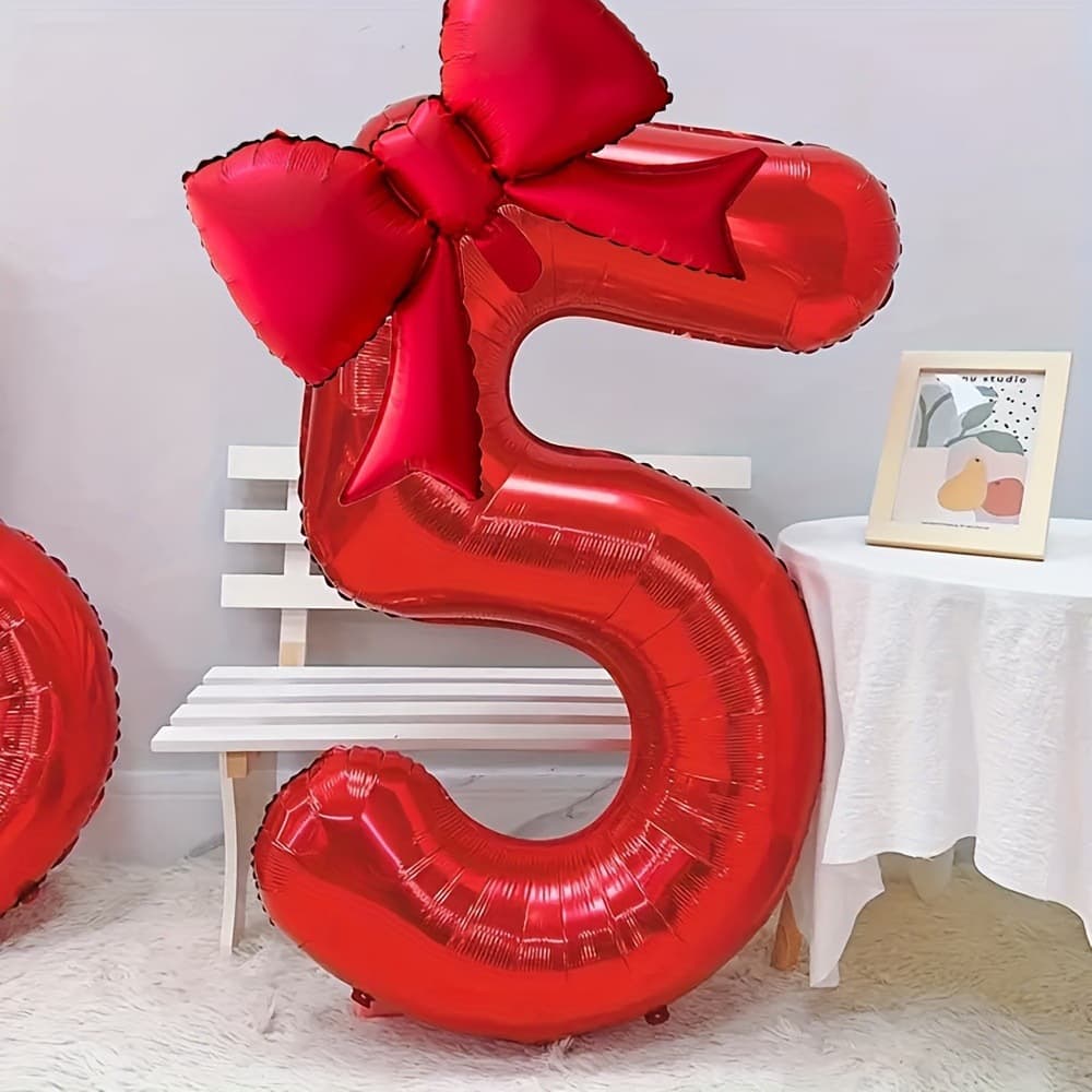 Birthday Bow Number Balloons for Kids' First Birthday Party Decoration, Photo Booth Props and Scene Setup