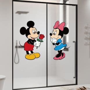 Cute Mickey and Minnie Mouse Decorative Stickers Creative Refrigerator Glass Door Cabinet Wardrobe Door Wall Self-Adhesive Stickers