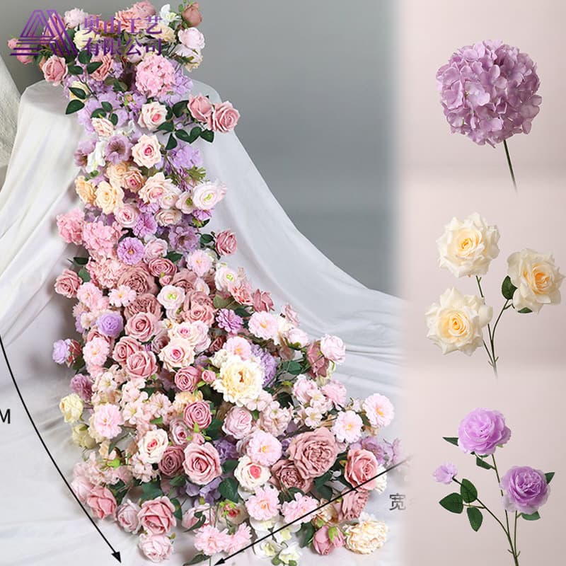 Waterfall Table Flower Purple Artificial Flower Material Birthday Decoration Wedding Decoration Flower Background Wall Rose Waterfall