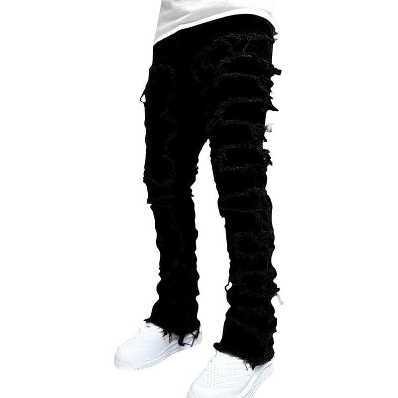 Unisex Women and Men Stacked Jeans Slim Fit Ripped Jeans