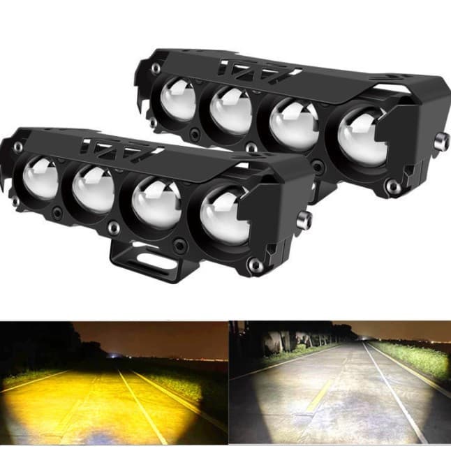 Motorcycle Quad-Lens Auxiliary Driving Light Scooter Modification White Yellow Road Illumination High-Brightness Strong LED Headlight