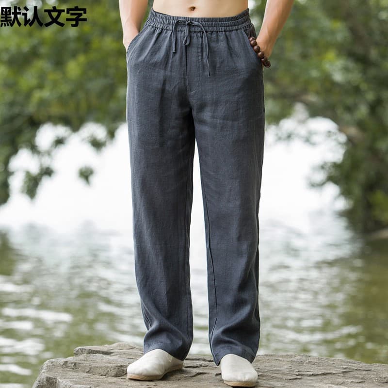 Linen Men's Pants Retro Chinese Style Summer Loose Thin Straight Long Pants Men's Cotton Linen Casual Pants Trendy