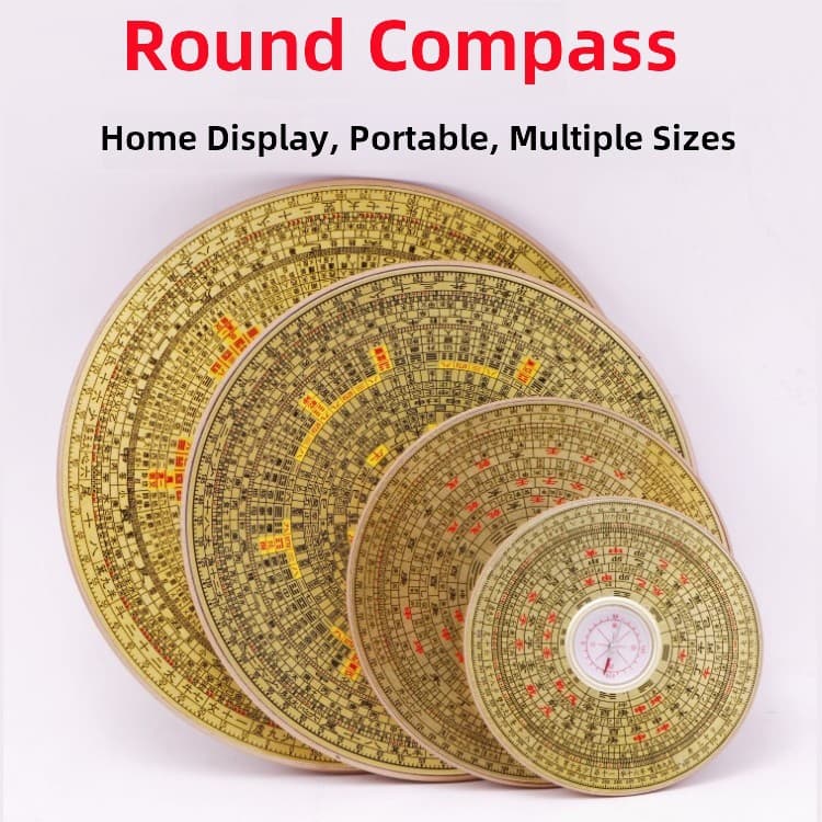 3-inch, 5-inch, 6-inch, and 8-inch round feng shui compass, mini compass, comprehensive compass, portable for beginners.