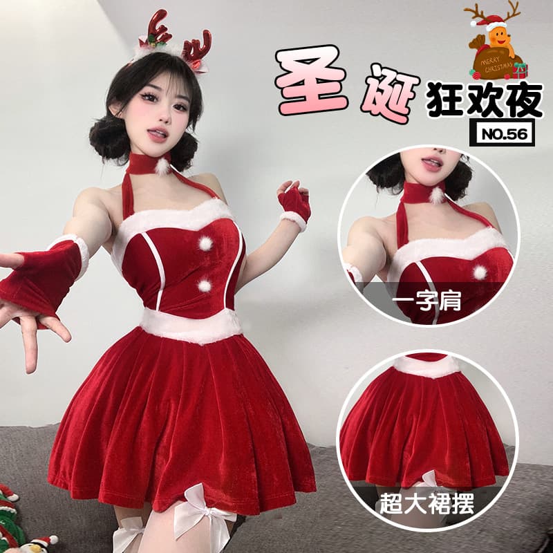 Sexy Cosplay of a Pure and Alluring Catwoman, Holiday Party Robe, Maid Costume, Tempting Uniform, Reindeer, New Year's Christmas Outfit