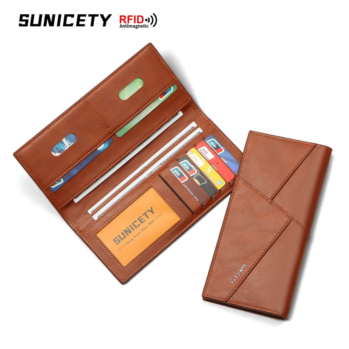 New Cross-Border European and American Multi-Functional Anti-Skimming Soft Leather Wallet, Long Slim Patchwork Two-Fold Wholesale Men's Wallet