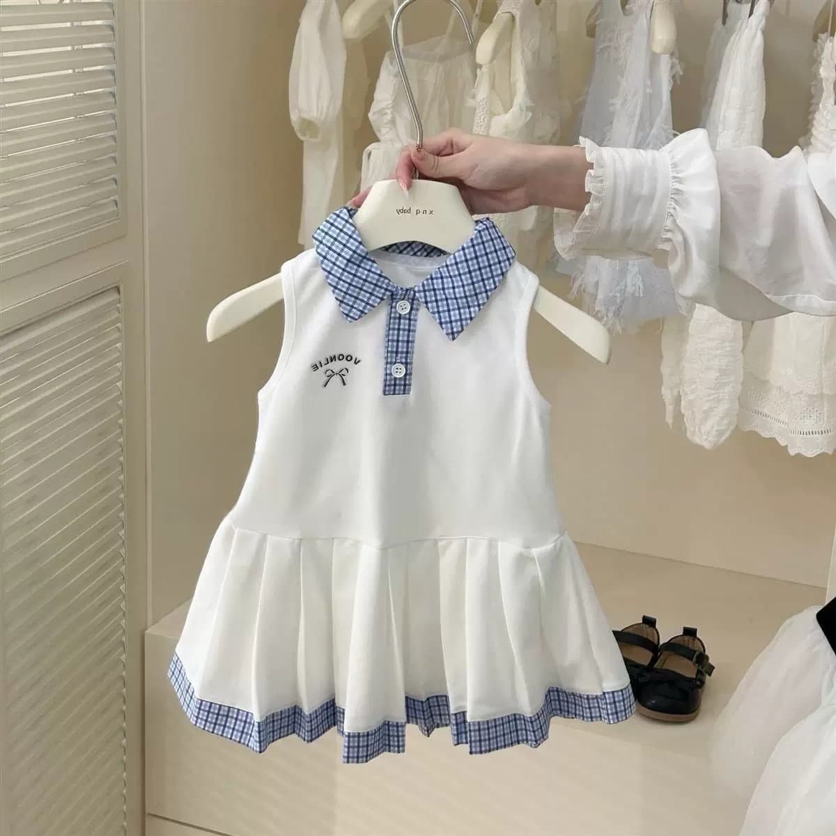 Girls Summer Dress New Style Children Polo Collar School Style Vest Dress Baby Sleeveless Princess Dress