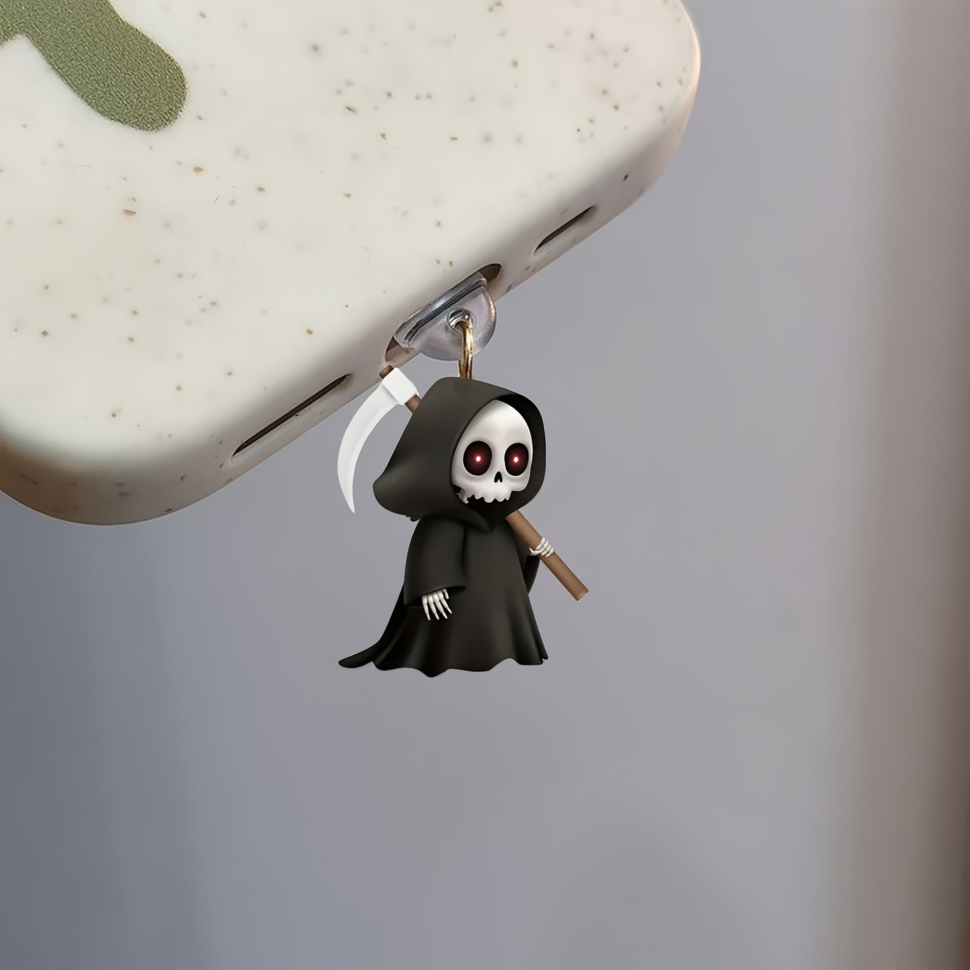 Cute Cartoon Grim Reaper Acrylic Dust Cover, Compatible with iPhone and Type-C Ports, PMMA
