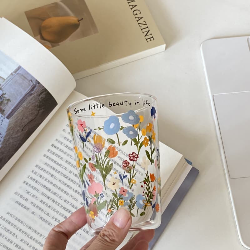 French Romantic Floral High Borosilicate Glass Cup, Niche High-Temperature Resistant Breakfast Cup, Spring Breeze Cannot Match Your Tenderness