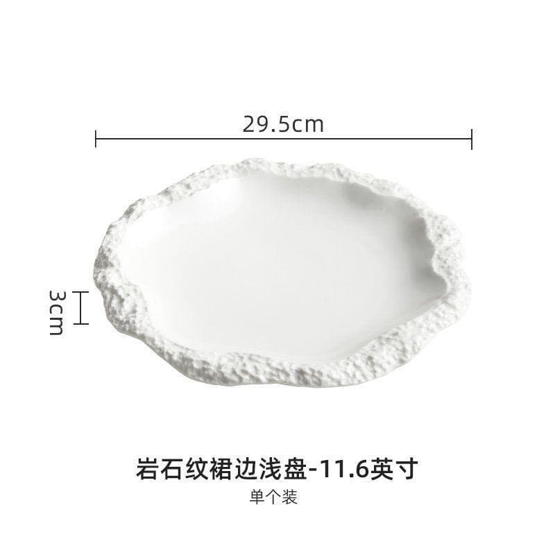Creative Rock Grain Edge Ceramic Flat Plate Shallow Plate Serving Plate Premium Hotel Restaurant Dinnerware