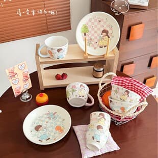 Cream-style Soft Heart CP High-Aesthetic Couple Ceramic Bowl Plate Cup Tableware Valentine's Day Wedding Birthday Gift Set