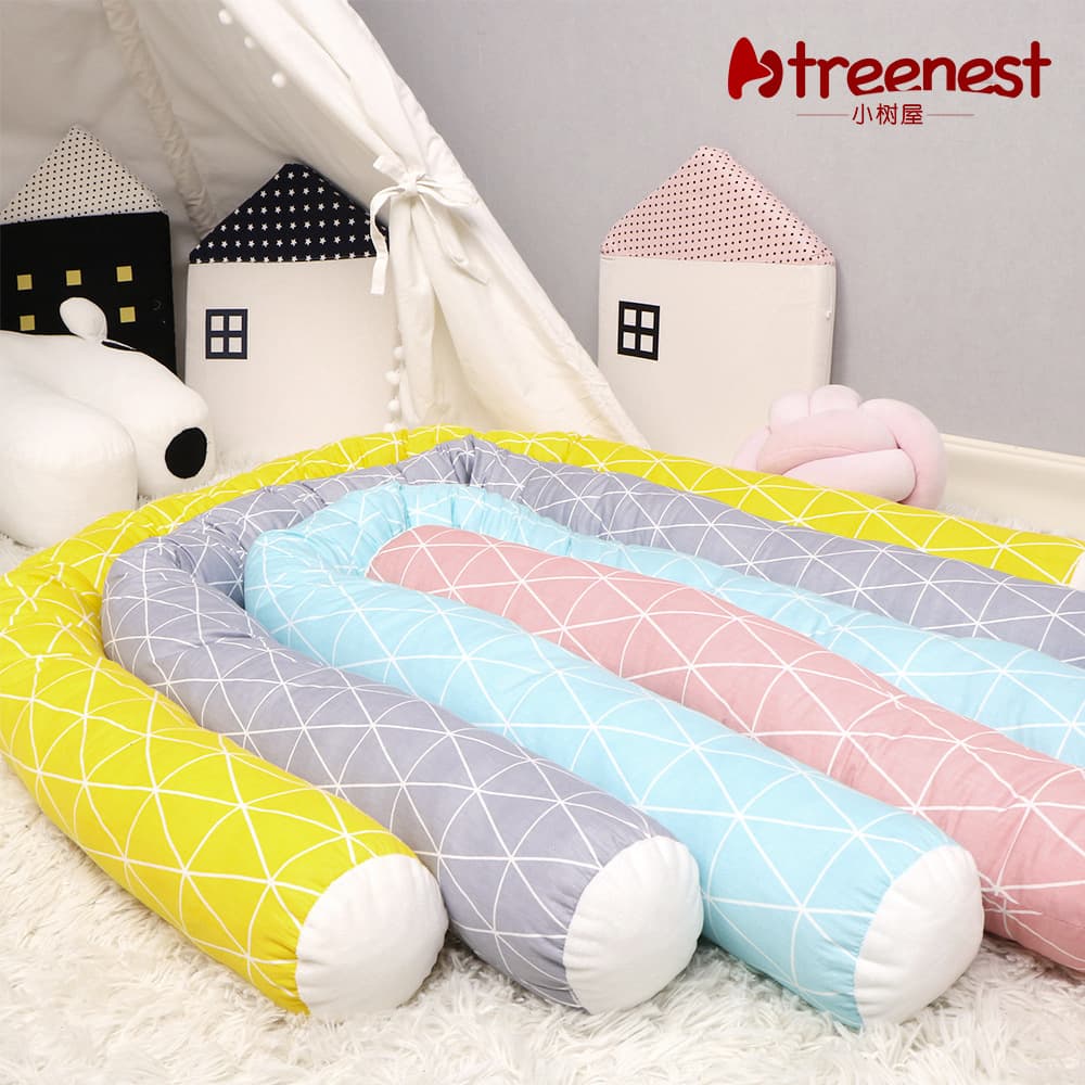 Ins New Plaid Children's Bed Bumper, Long Pillow for Baby Impact Protection, Soft Bedside Padding