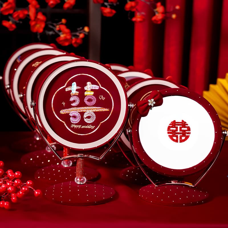 Wedding Dowry Mirror Bride Gift Red Creative Festive Makeup Mirror Pair Wedding Supplies