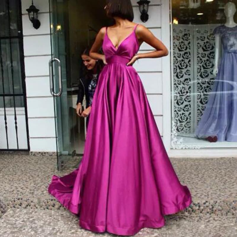 European and American foreign trade Amazon AliExpress wish new deep V-neck satin long dress elegant temperament evening dress