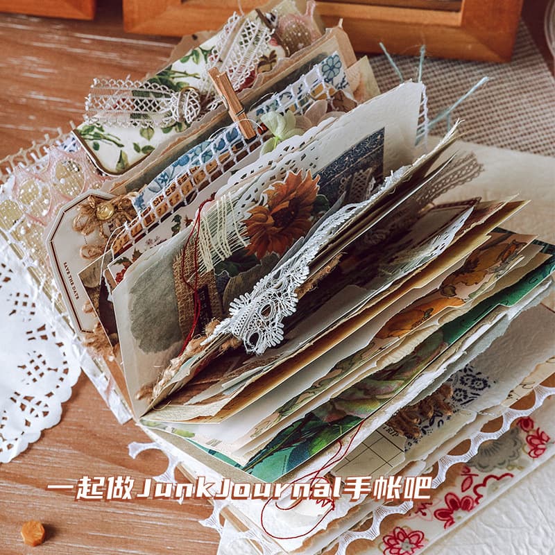 Chaoyu 140-Piece Artistic Junk Journal Material Set Gift Box Vintage Sticky Notes Stickers Collage Material Kit