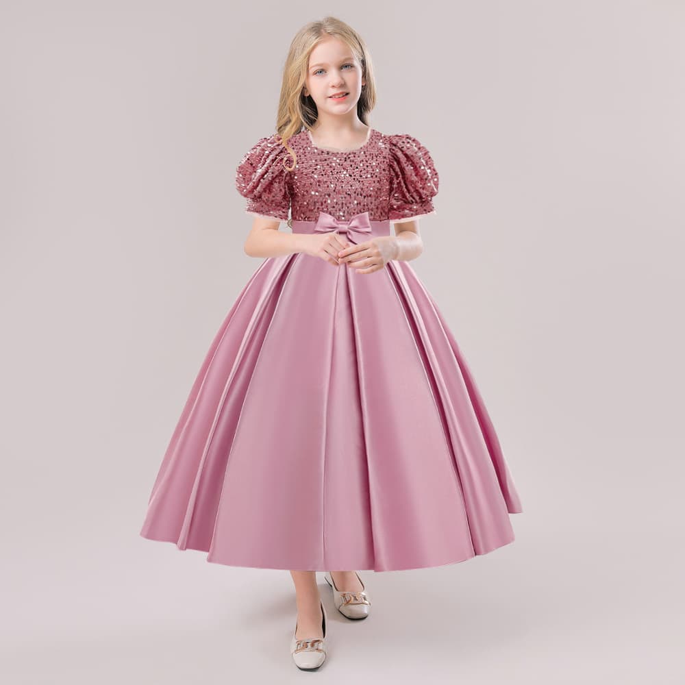 Foreign trade supply new girls' dress, medium and large children's puff sleeves, sequined satin tutu skirt, children's holiday dress