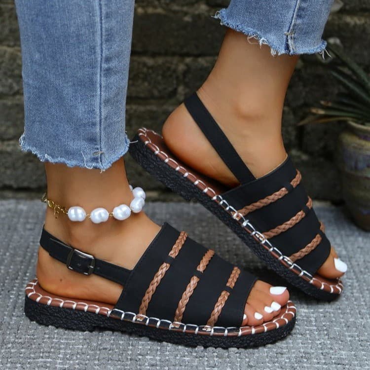 2026 New Thick Sole Sandals for Women, Ethnic Style Peep Toe Buckle, Export Large Size Roman Sandals