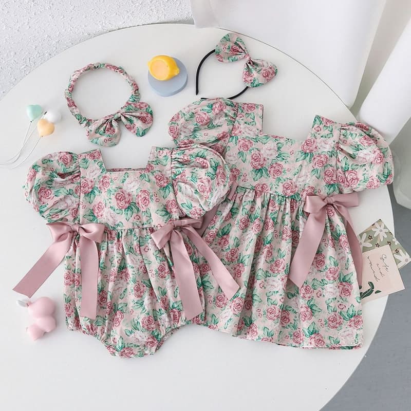 Baby Bodysuit for Girls Summer Short Sleeve Romper Onesie Sisters Outfit Cotton Princess Dress