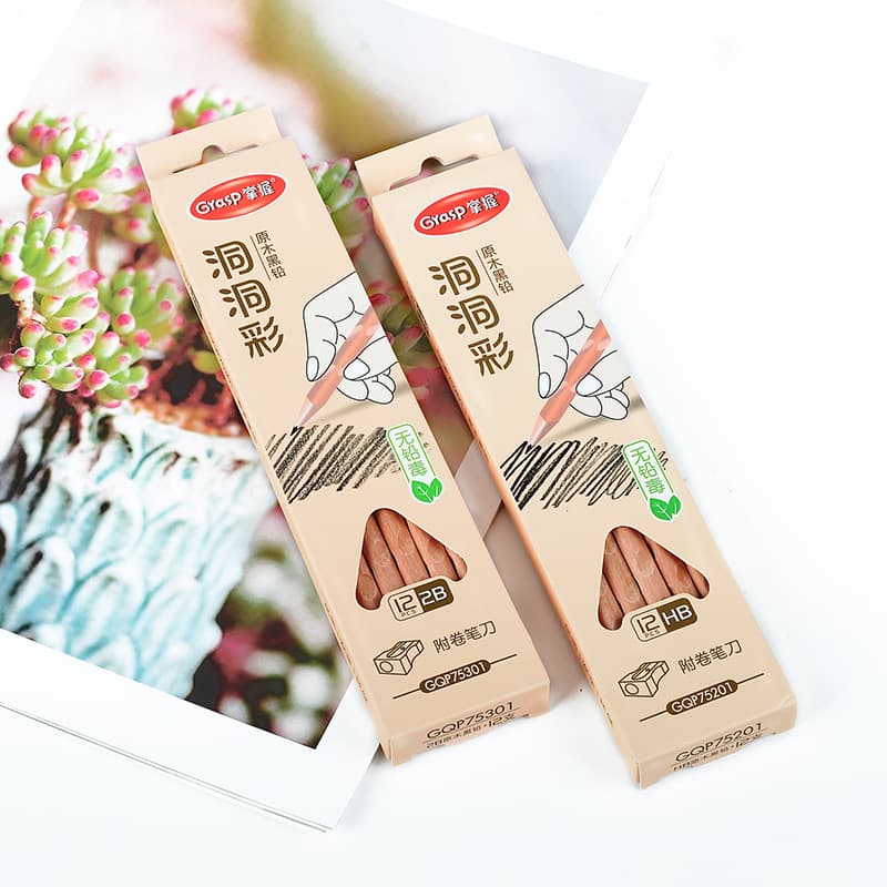 Triangular log pencil 2B hole pen to correct grip posture for primary school students writing, painting and sketching pencil set