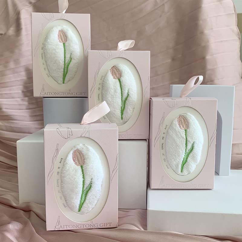 Mother's Day Gift Tulip Embroidery Coral Velvet Wedding Gift Box Souvenir Towel Creative Gift Hand Towel
