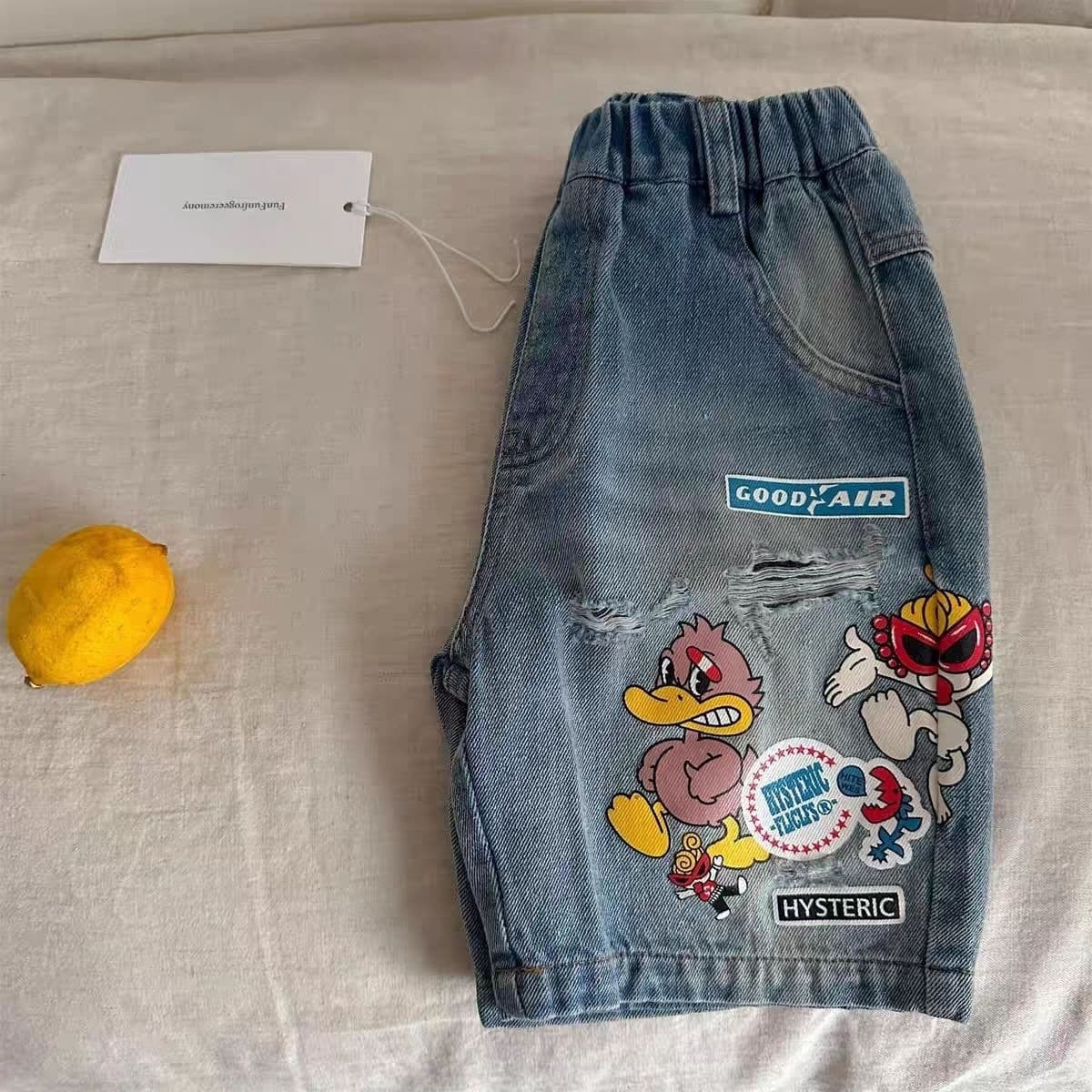Kids Shorts 25 Summer Boys Girls Japanese Black Denim Casual Pants Baby Toddler Cartoon Knee-Length Pants Fashion