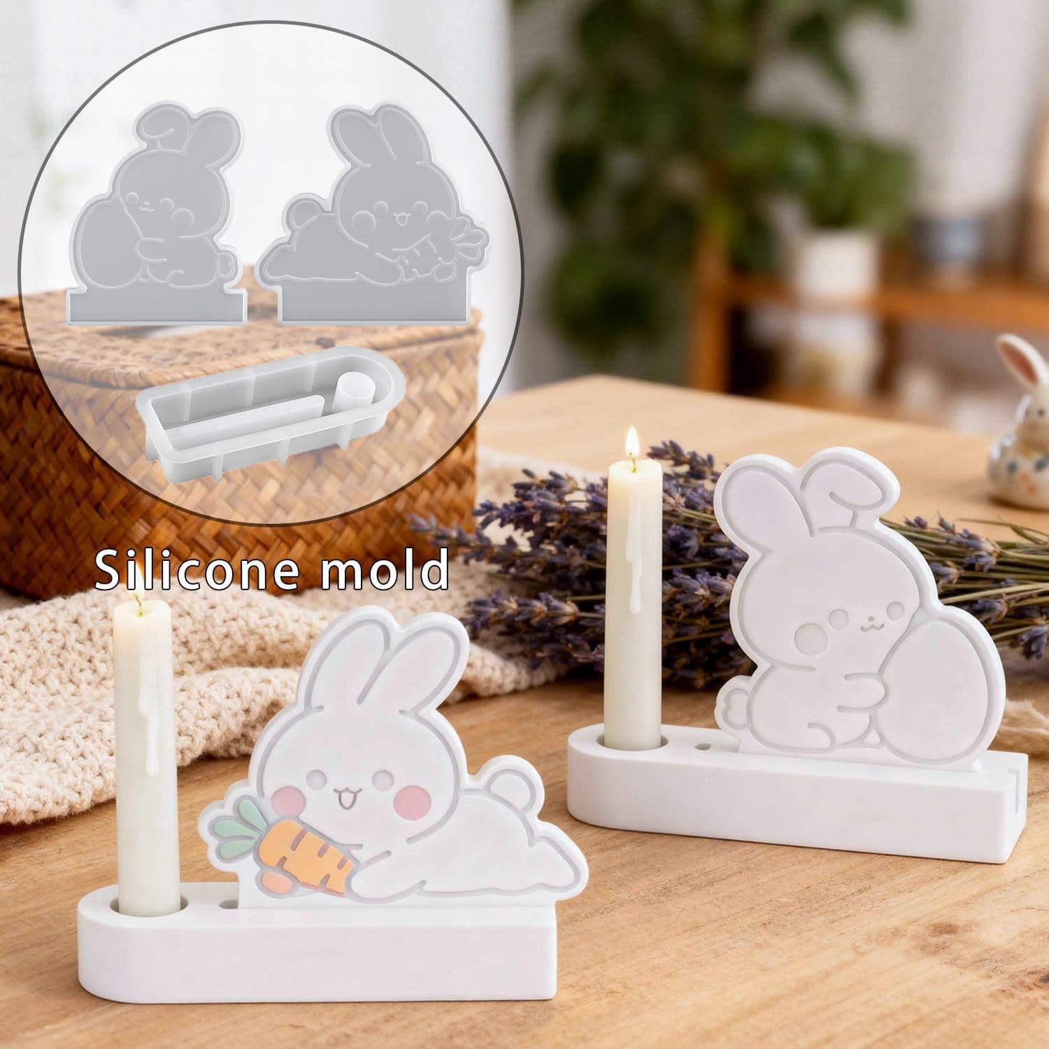 DIY Easter Bunny Plug-In Resin Candle Holder Mold Rabbit Figurine Plaster Silicone Mold Cross-Border Supply
