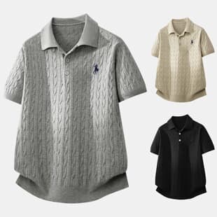 2026 New Turn-down Collar Short Sleeve Knit Sweater Men's Hemp Rope Horse Embroidery T-Shirt Men's Polo Shirt Drop Shipping