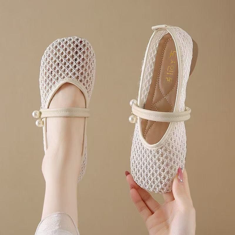 Weaving hollow French style shoes for women 2026 new summer with skirt pregnant women's one-legged shallow mouth Mary Jane women's shoes