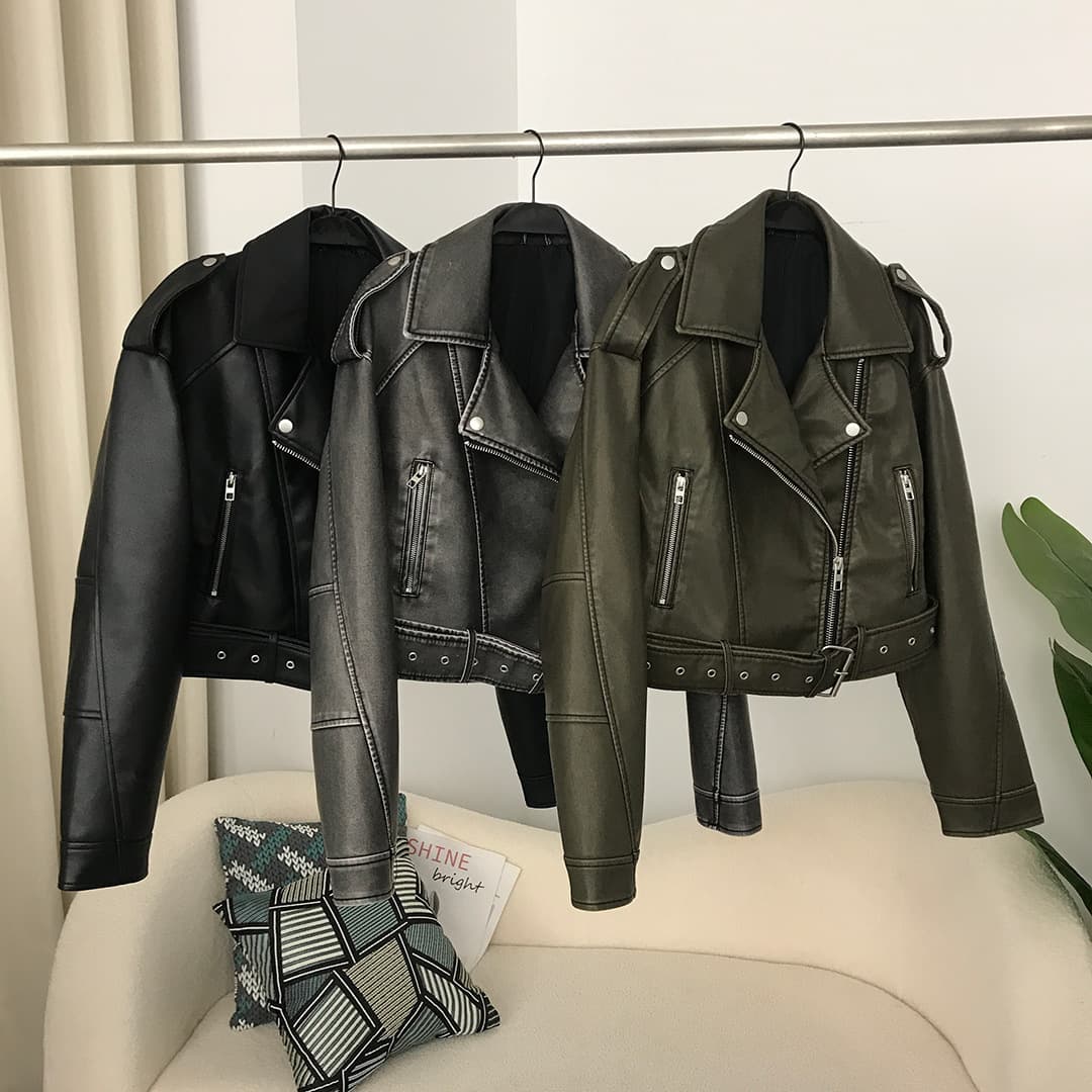 Ladies European and American style spring and autumn leather jacket new style lapel short fashion casual slim leather jacket leather jacket top