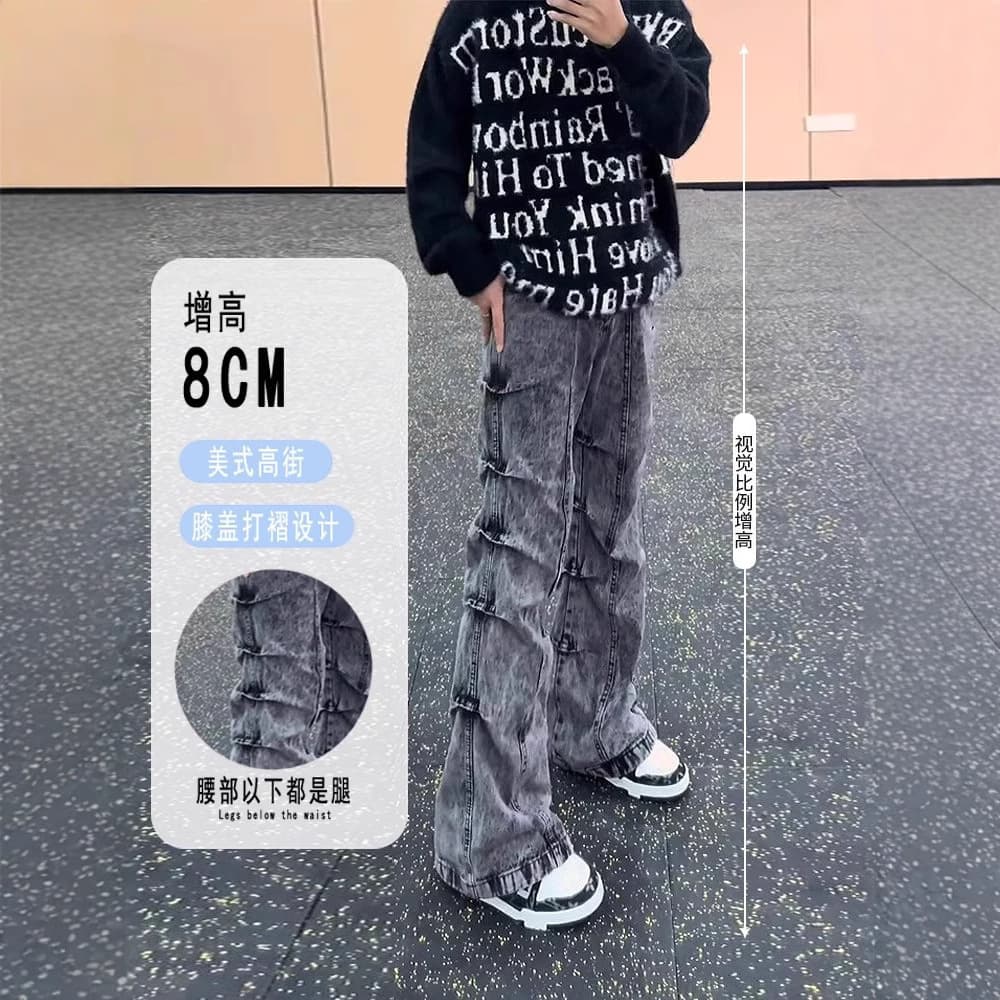 American Retro Pleated Jeans Men's Spring High Street Street Pants Straight Slim Straight Pants One Piece Dropshipping
