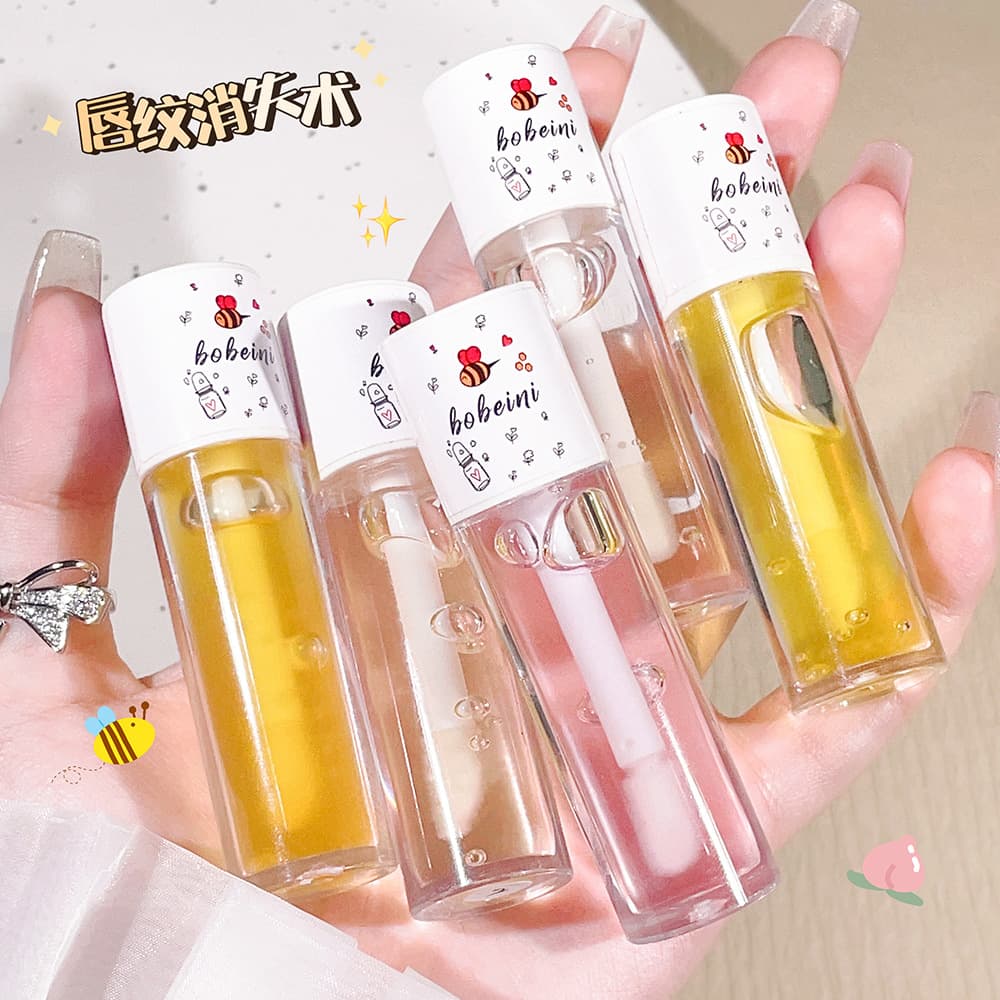 Bee Lip Oil Water Glass Transparent Lip Gloss Lip Care for Women Plump Lip Moisturizing Oil
