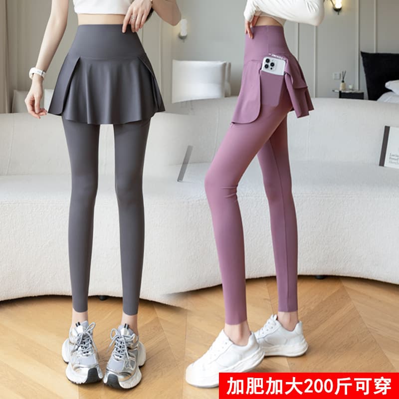 Plus Size Base Layer Leggings with Pockets, Fake Two-Layer Shark Pants, Southeast Asia Cross-Border Yoga Pants, Plus Size Women's Clothing for 200 Jin