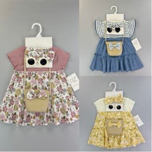Summer 2026 New Flutter Sleeve Vest Dress Girls Set Kids Floral Print Dress Toddler Girls Dress Wholesale