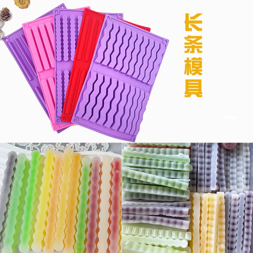 In stock 20-cavity twisted long strip wave silicone mold, long wax stick silicone wax bottle candy chocolate bar mold
