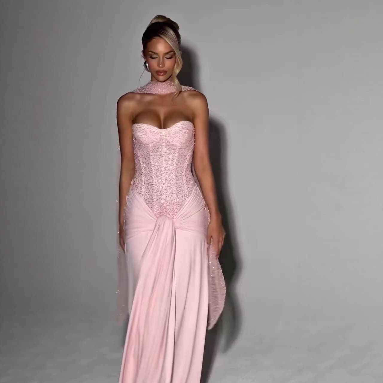 New Pink Strapless Evening Gown Long Dress for Prom Party Elegant Dress 2026