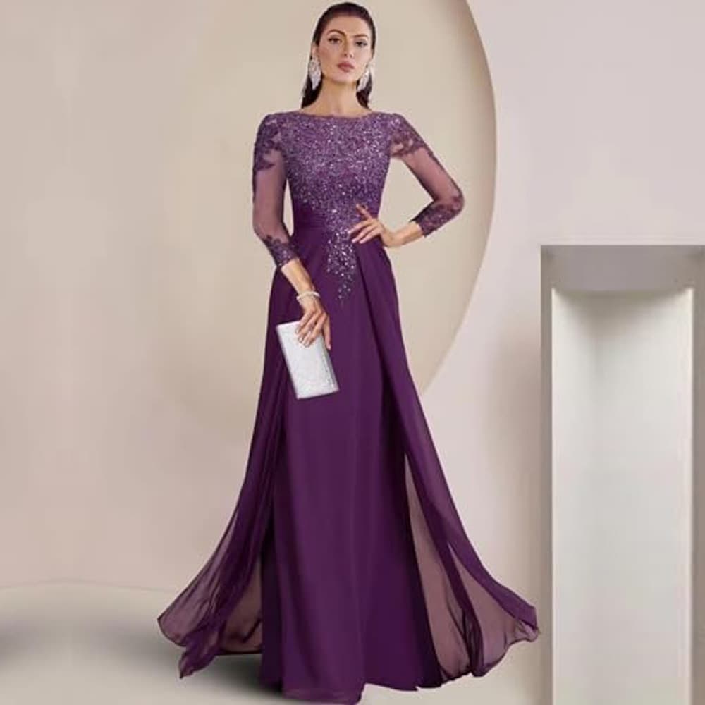 Cross-border evening dress lace splicing long women's three-quarter sleeve banquet host bridesmaid dress new noble slimming evening dress