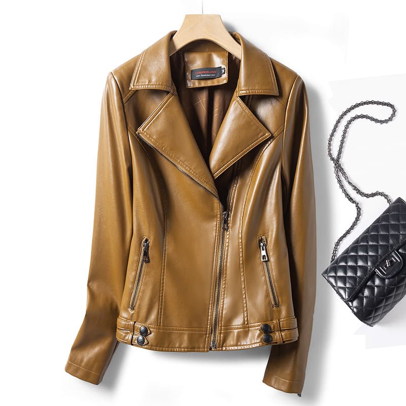 2024 Autumn and Winter Korean Style Leather Jacket Women's PU Leather Jacket Large Size Motorcycle Leather Jacket Slim Fit 2109 Versatile